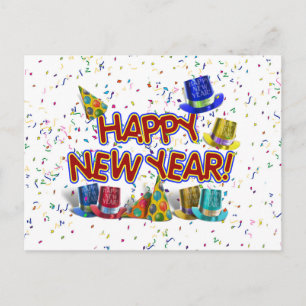 Gott nytt år Text med hatt/Party och konfetti Helg Vykort