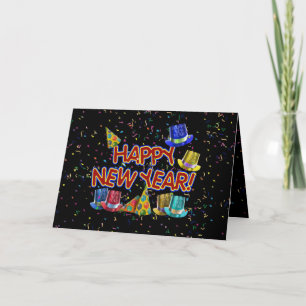 Gott nytt år Text med Party Hats och Konfetti Helgkort