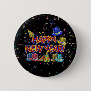 Gott nytt år Text med Party Hats och Konfetti Knapp