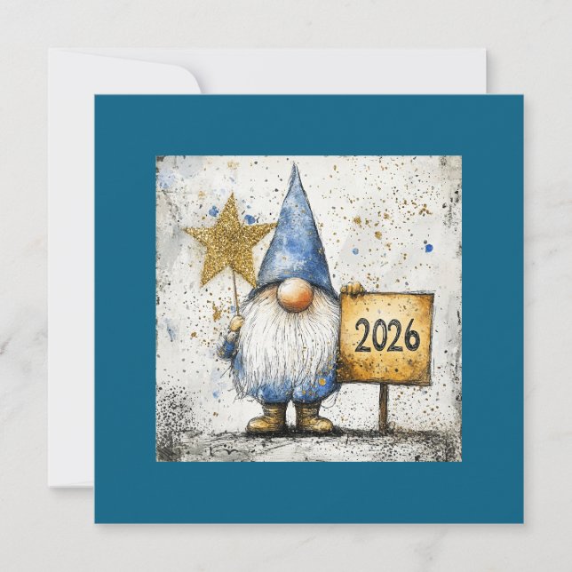 Gott Nytt År Tomte, 2026, Julkort (Framsida)