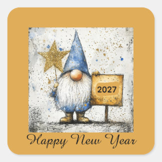 Gott Nytt År Tomte, 2027, Fyrkantigt Klistermärke