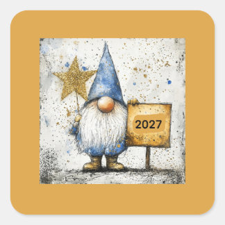 Gott Nytt År Tomte, 2027, Fyrkantigt Klistermärke
