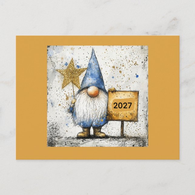 Gott Nytt År Tomte, 2027, Helg Vykort (Framsida)