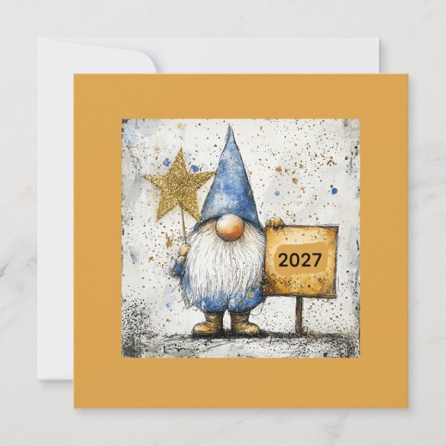 Gott Nytt År Tomte, 2027, Julkort (Framsida)