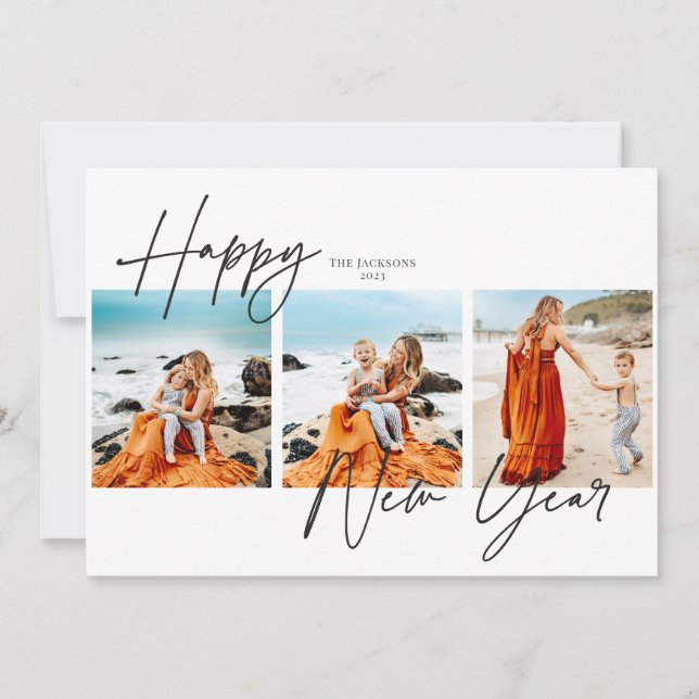 Gott nytt år tre foto julkort (Framsida)