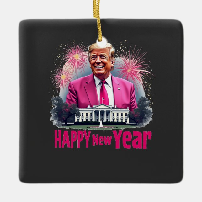 Gott Nytt År Trump Invigning Dag 2025 Julgransprydnad Keramik (Framsida)