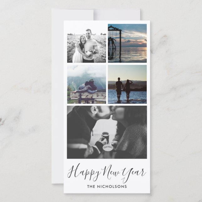 Gott nytt år-typografi fem fotokollage julkort (Framsida)