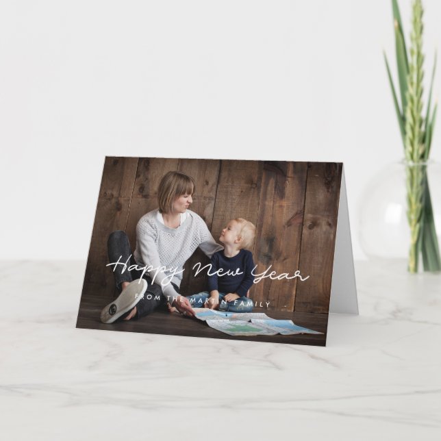 Gott nytt år vanligt vitt teckensnitt helgkort (Framsida)