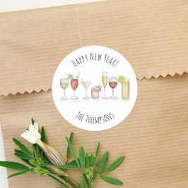 Gott nytt år Vattenfärg Söt Cocktaildryck Runt Klistermärke