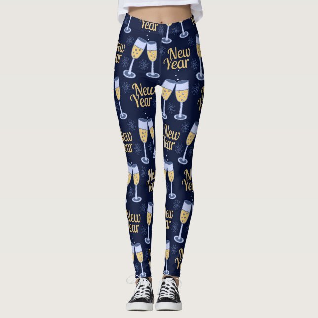 GOTT NYTT ÅR & VIN CHRISTMAS ANPASSNINGSBAR MONOGR LEGGINGS (Framsida)