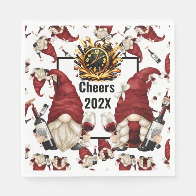 Gott nytt år Vin Gnomes Pappersservett (Framsidan)