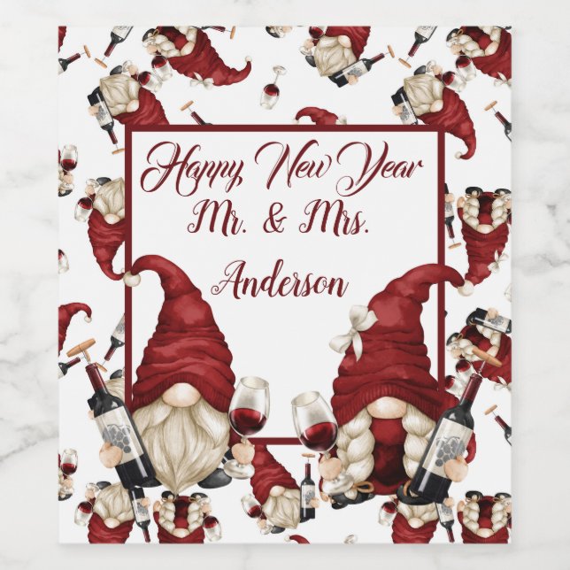 Gott nytt år Vin Gnomes Vinflaska Etikett (Singel etikett)