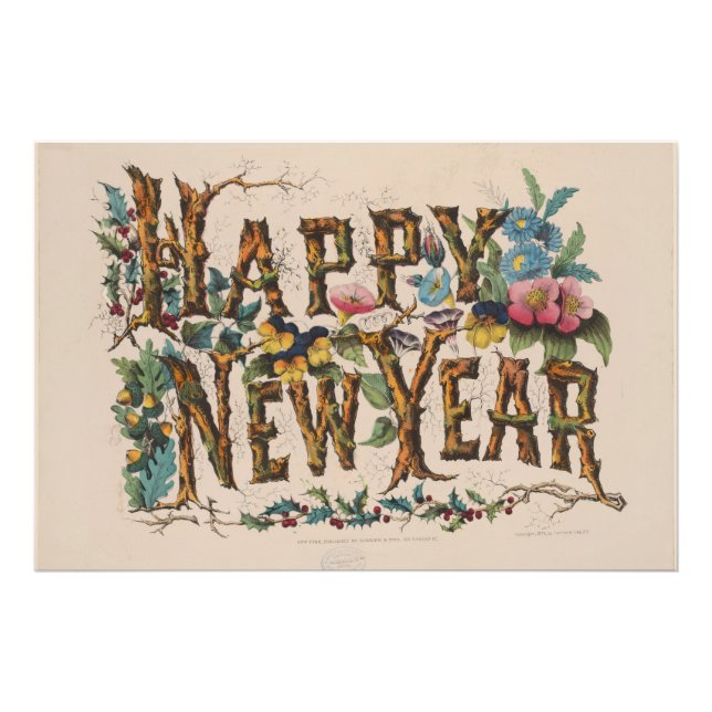 Gott nytt år, Vintage Currier & Ives tryck (Framsidan)