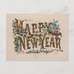 Gott nytt år, Vintage Currier & Ives tryck Vykort