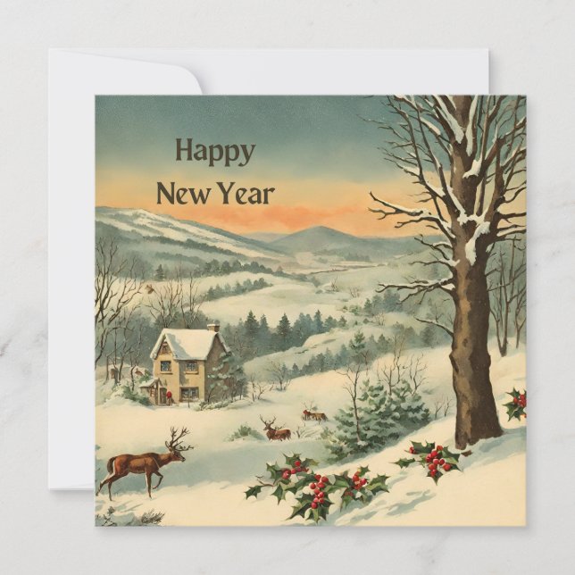 Gott Nytt År Vinter Berg Natur Landskap Julkort (Framsida)