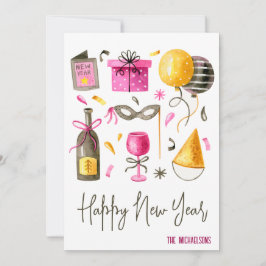 Gott nytt år Watercolor Julkort