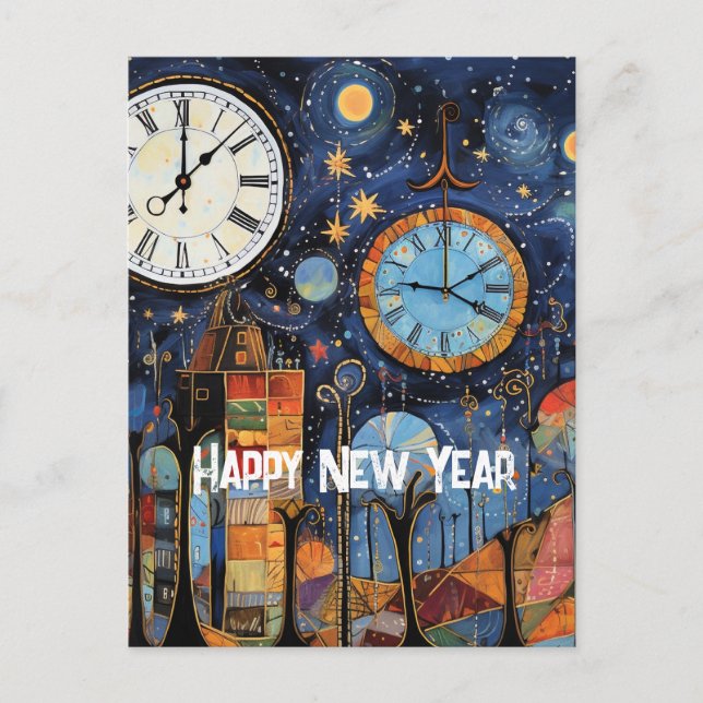 Gott Nytt År Whimsical Illustration Vykort (Framsida)