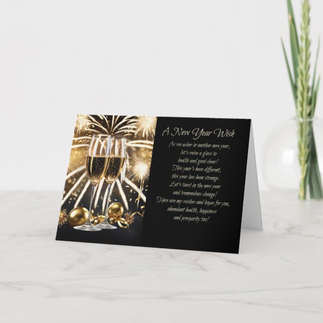 Gott nytt år Wish Health Happne Champagne Helgkort (Framsida)