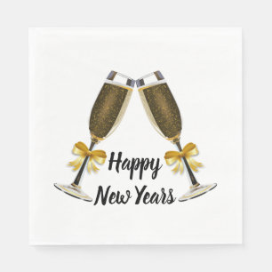 Gott nytt årchampagneexponeringsglas pappersservett