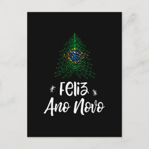 Gott nytt årjulgran med brasiliansk flagga helg vykort
