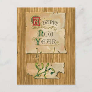 Gott nytt årparchment & mistletoe på Fauxbois Helg Vykort