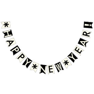 GOTT NYTT ÅRSVART OCH ELFENBENVIT VIMPLAR