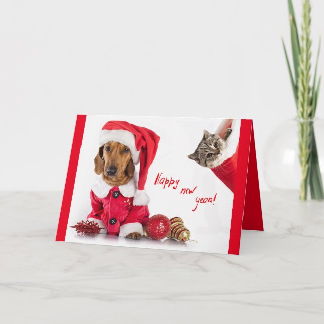 Gott nytt årvykort med bilden av pets. helgkort (Framsida)
