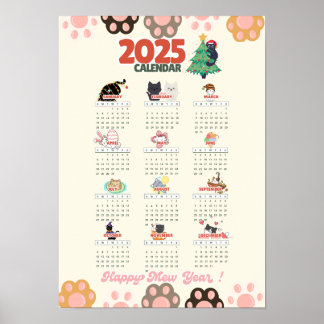 Gott nytt kattår 2025 väggkalender för kattälskare poster