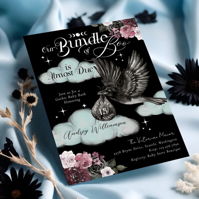 Gott paket Boo Raven Delivery Baby Shower Inbjudningar (Gothic Bundle of Boo Raven Delivery Baby Shower Invitation (Front))