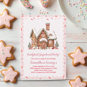 Gott pepparkakshus Rosa födelsedag Inbjudningar
