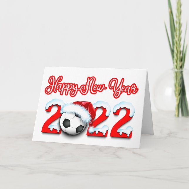 Gott snöigt nytt år 2022 fotboll fotboll boll helgkort (Framsida)