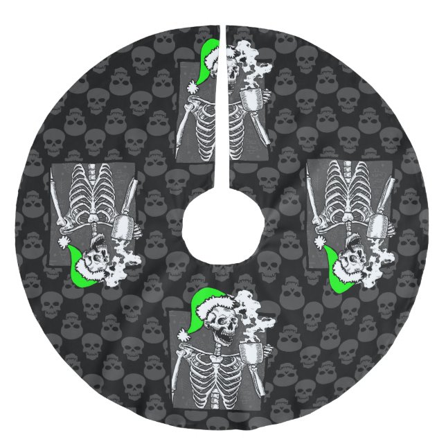 Gott, svart, kristmas, kaféskelett, grönt julgransmatta borstad polyester (Framsidan)