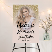 Gott välkomsttecken för Glitter Sweet 16 med foto