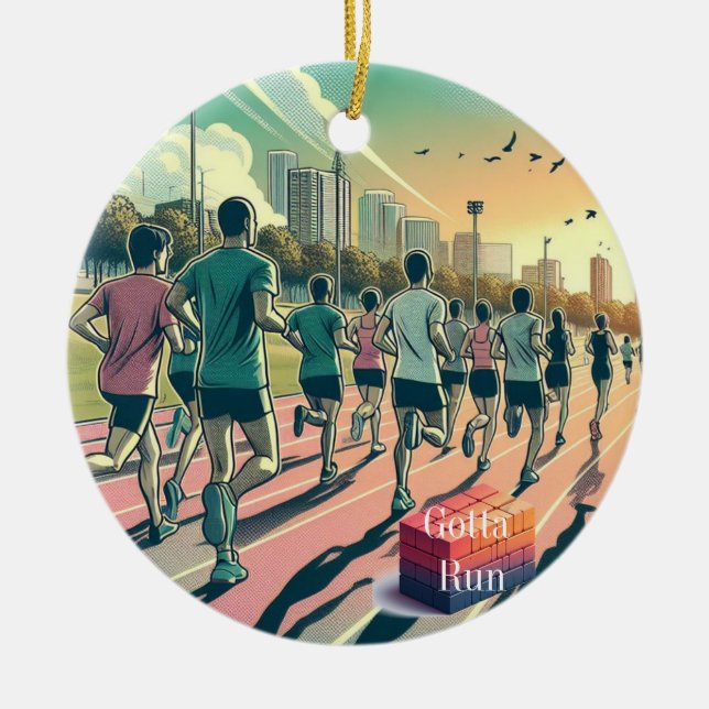 Gotta Run Running Club Pop Art Julgransprydnad Keramik (Framsidan)