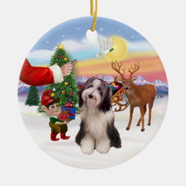 Gottie till en Bearded Collie (#4) Julgransprydnad Keramik (Framsidan)