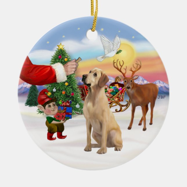 Gottis åt en gul Labrador Julgransprydnad Keramik (Framsidan)