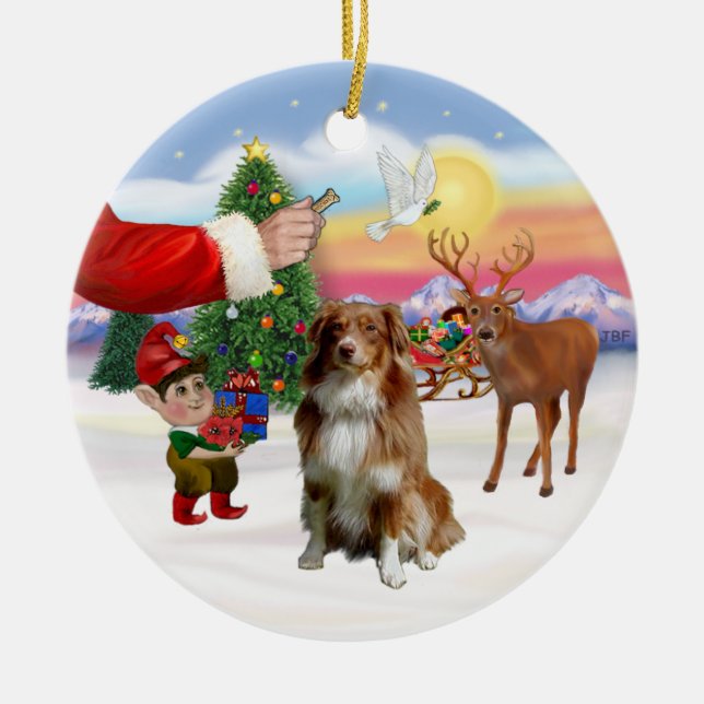 Gottis för en röd och vit australian shepherd julgransprydnad keramik (Framsidan)