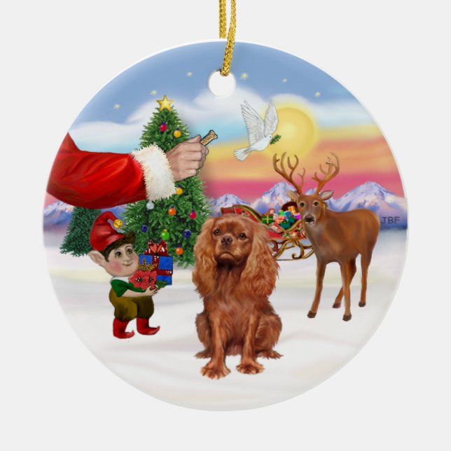 Gottis för en Ruby Cavalier King Charles Spaniel Julgransprydnad Keramik (Framsidan)
