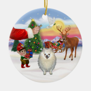 Gottis för en vit Pomeranian Julgransprydnad Keramik