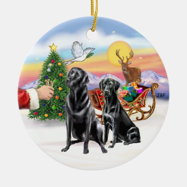 Gottis för två svarta labradorer julgransprydnad keramik (Framsidan)