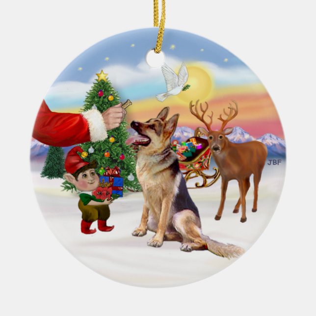 Gottis till en tysk schäferhund julgransprydnad keramik (Framsidan)