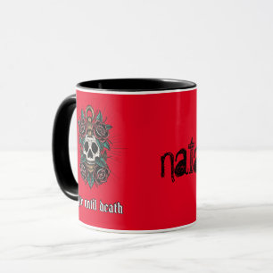 Gotvit skalle och röd ros Tattografik Mugg