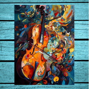 Gouache Art Colorful Cello Poster Skriv ut