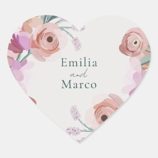 Gouache Blommars Sticker Hjärtformat Klistermärke
