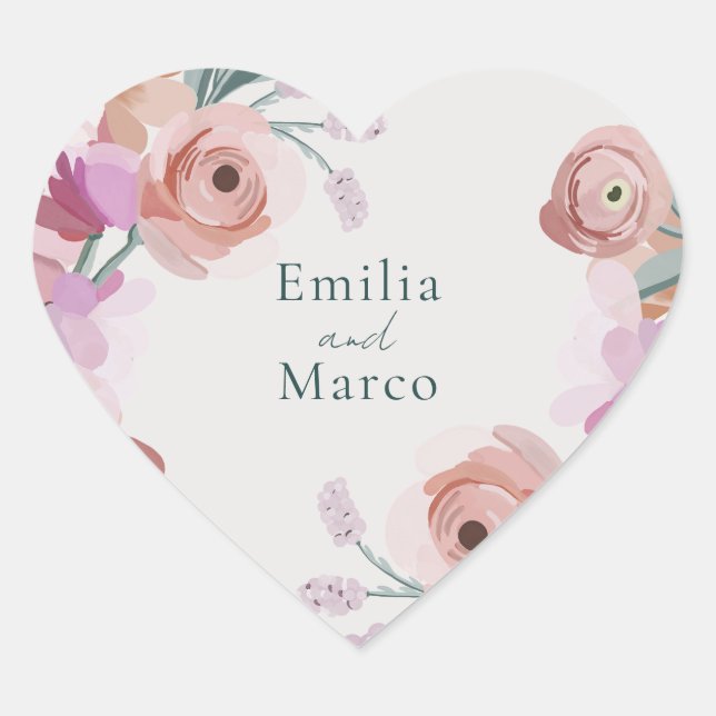 Gouache Blommars Sticker Hjärtformat Klistermärke (Framsida)