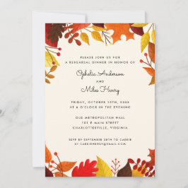 Gouache Höst löv Bröllop Rehearsal Dinner Inbjudningar