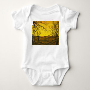 Gouache-målning: gult himlar, brun. t shirt