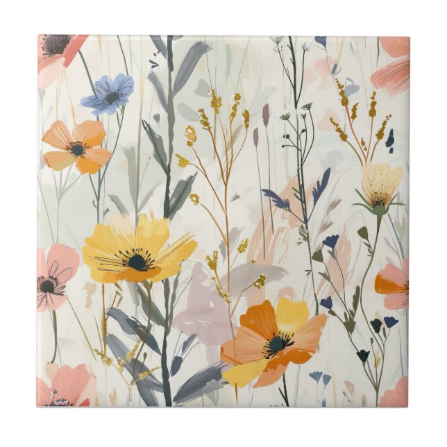 Gouache Meadow Flowers Mönster Kakelplatta (Framsidan)