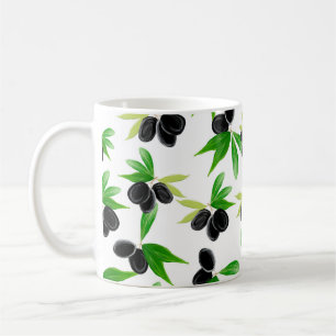 Gouache Sömlös mönster med olivoljorna träd gren, Kaffemugg