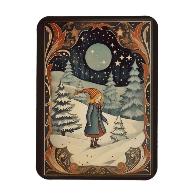 Gouache Vintage Retro-jul Magnet (Vertikal)